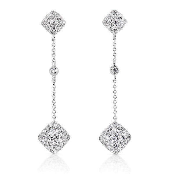 diamond earrings, dangling earrings, diamond statement earrings, pave diamond earrings