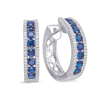 diamond hoops, sapphire hoops, sapphire earrings, birthstone earrings, blue sapphire, sapphire and diamond hoops, sapphire and diamond jewelry