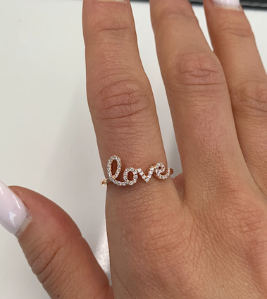 love, love ring, diamond love ring, diamond love jewelry, cursive love, script love, gold love ring, love diamond, love diamond ring, trendy ring, trendy love