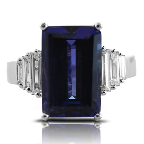 tanzanite ring, tanzanite, sapphire, sapphire ring, emerald cut, gemstone ring, cocktail ring, baguette diamonds