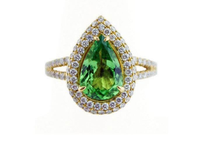 Tsavorite Pear Gemstone Diamond Ring