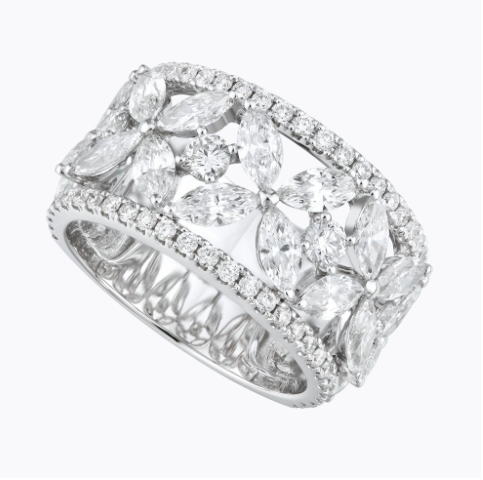 diamond ring, diamond band, anniversary band, marquise diamonds, marquise band, white gold and marquise, baguette diamonds