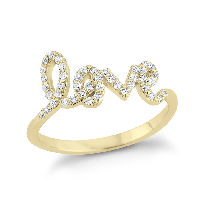 love, love ring, diamond love ring, diamond love jewelry, cursive love, script love, gold love ring, love diamond, love diamond ring, trendy ring, trendy love