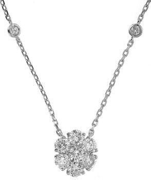 flower pendant, bezel pendant, bezel diamonds, floral diamond pendant, flower diamond necklace, diamond flower